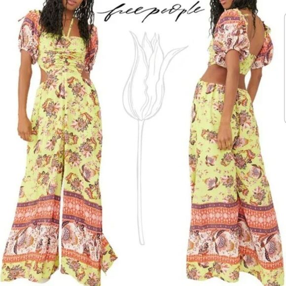 Free People Floral Yellow Jumpsuit - Picture 1 of 8